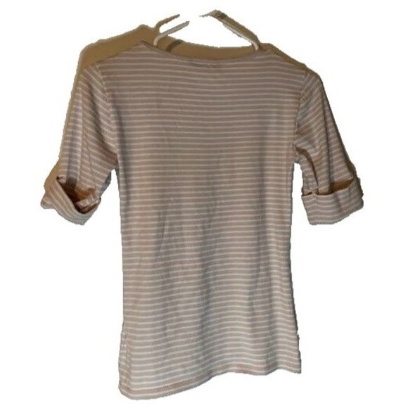 Lauren Ralph Lauren Beige & White Striped Normcore Minimalist SS Tee Sz M - Picture 6 of 7